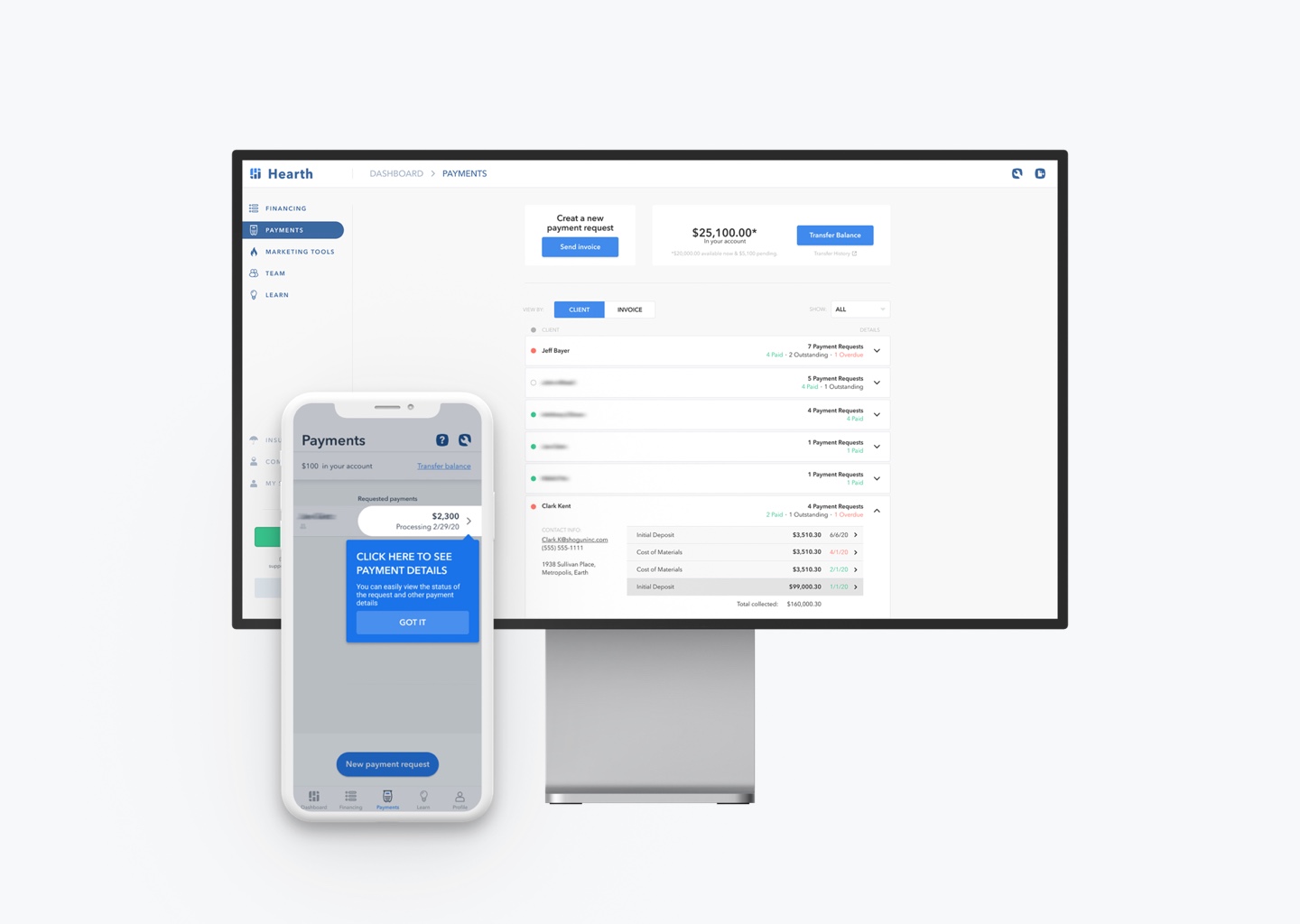 Hearth payments desktop and mobile